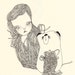 original drawing illustration- the girl and the bear