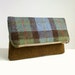 Harris Tweed Foldover Clutch - Two Tone Envelope Bag - Macleod Check and Golden Brown Weave