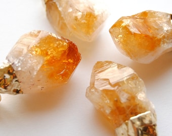 Raw Citrine Crystal Necklace - Small - Gold Plated - FREE US Shipping