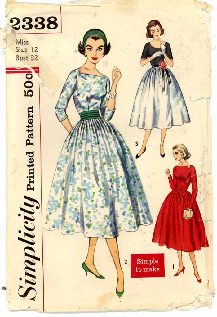 Rockabilly dress sewing pattern 50s Simplicity 2338 Sz 12