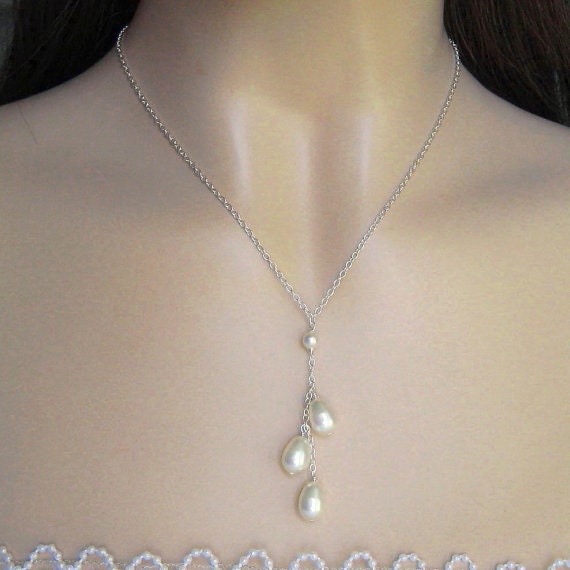 Wedding Necklace Bridal Pearl Necklace Triple Pearl by JaniceMarie