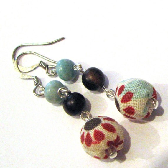Items similar to REpurposed Fabric Earrings Beaded Jewelry on Etsy