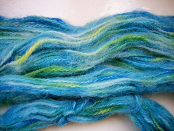 Hand painted Alpaca rich yarn 25g turquoise aqua by SpinningStreak