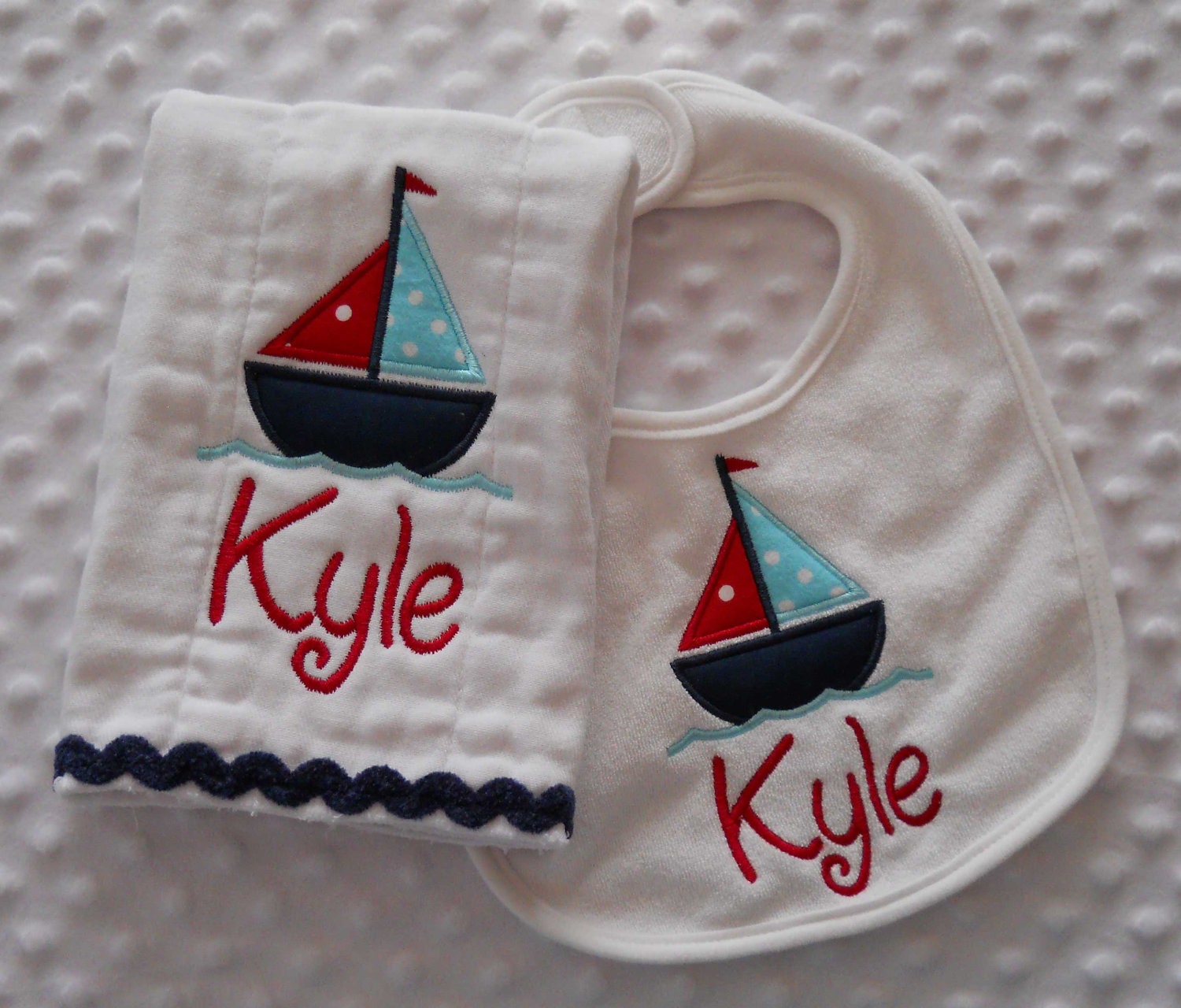 Personalized Nautical Baby Gift SET of Burp cloth and Bib