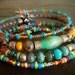 Jasper, Agate, Turquoise, Coco Shell and African glass Beaded Leather Charm Bangle Set