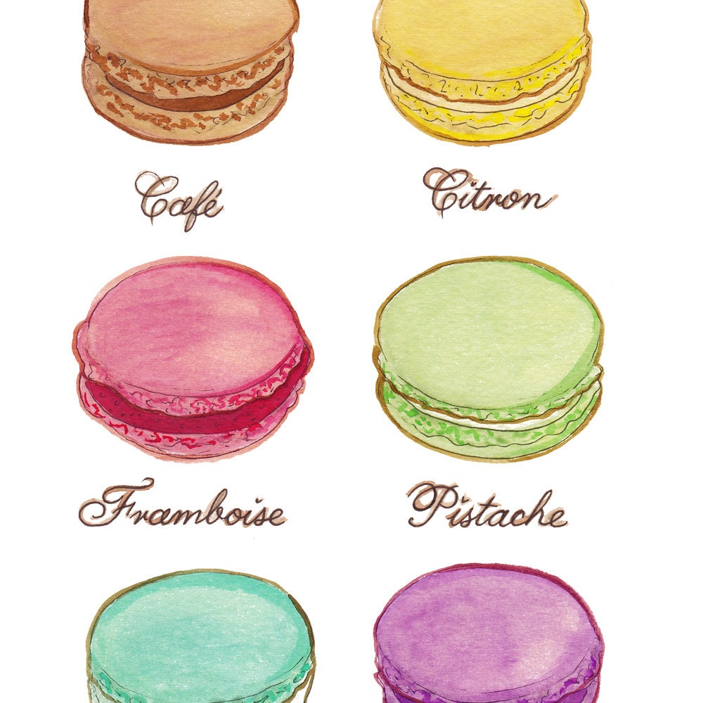 Original Watercolour Painting Print  Laduree Macarons 