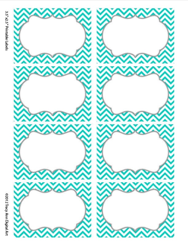 Turquoise Chevron Labels Print your own Labels 5 versions