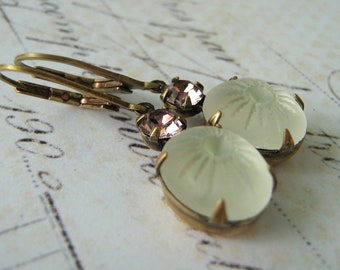 Estate Earrings, Amethyst Glass Earrings, Vintage Amethyst and Frosted Glass Lever Back Earrings, Bridesmaid Earrings