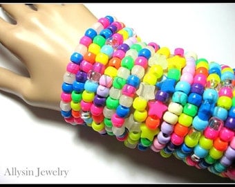 Kandi Bracelets, Singles, Neon, Rainbow, Rave Jewelry