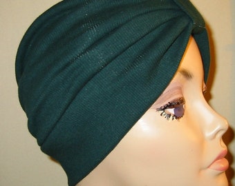 Green Knit Turban, Chemo Hat, Snood, Womens Hat