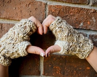 Cream Homeycomb Fingerless Gloves for Small-Medium Hands