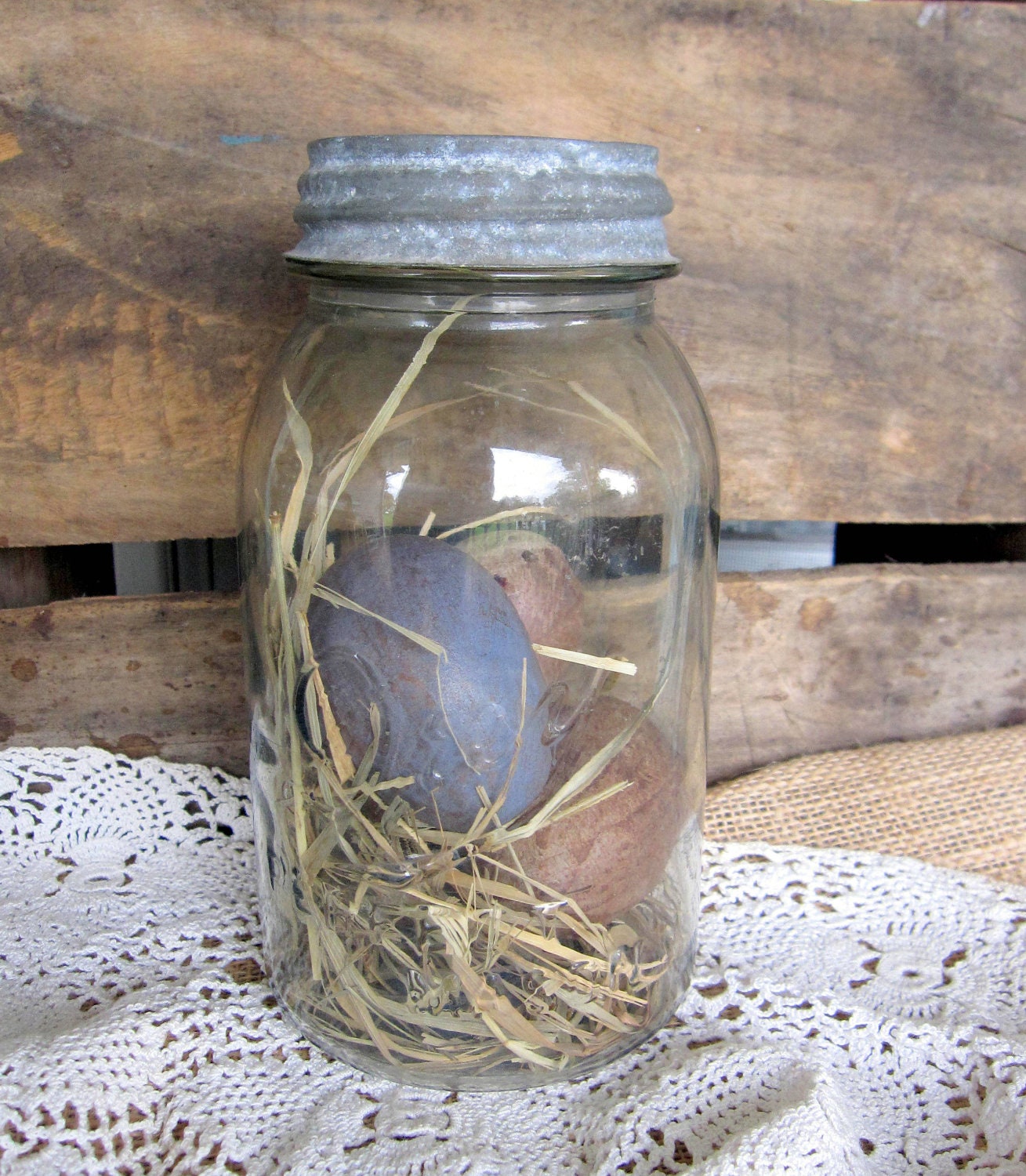 Vintage Mason Jar Canning Jar Primitive Eggs Prim Home