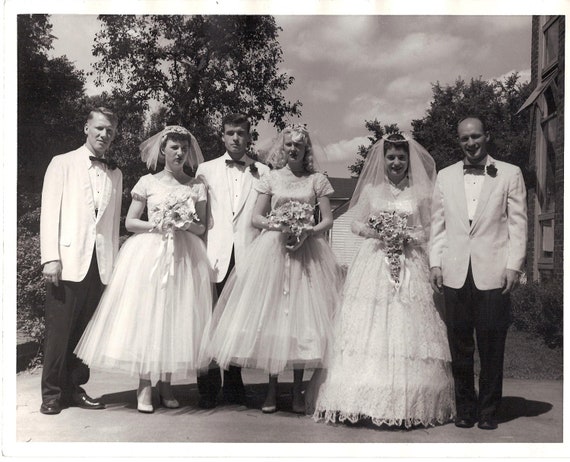  Vintage 1950 s Wedding Photo Bridal Party Black White 8