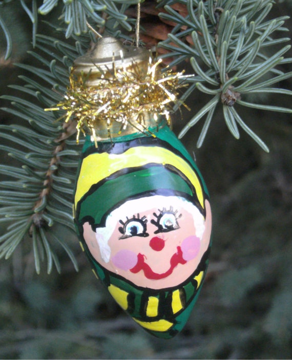 Elf Light Bulb Ornament Green Gold Elf by CarriesCraftStore