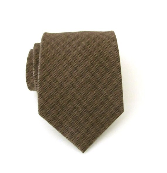 Necktie Taupe Plaid Cotton Mens Tie