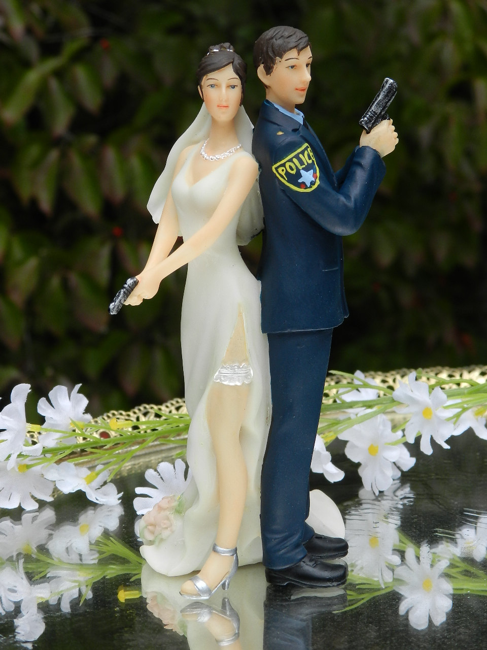 Police Officer Bride Groom Guns Wedding Cake Topper law