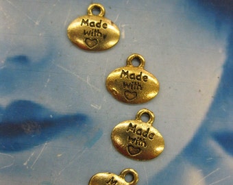 Antique Gold Patina Small Made with Love Charms 2181GOL x4
