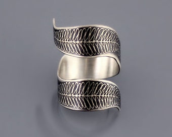 Curled Fern Ring, etched sterling silver ring, wrap ring, botanical ring, botanical jewelry