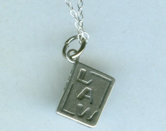Sterling LAW BOOK Pendant and Chain - Profession, Attorney, Judge, Legal, Secretary, Court - 2 Sided
