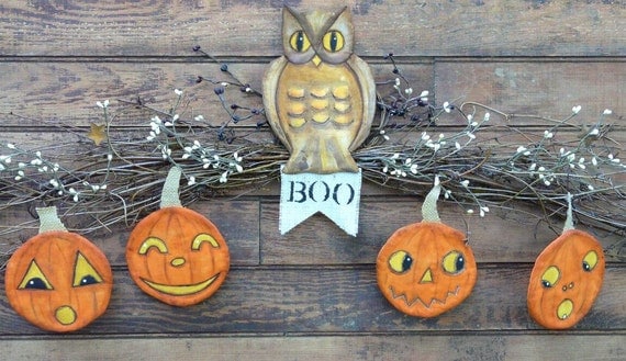 Vintage HALLOWEEN Owl Pumpkin swag PDF Pattern -  ornaments Banner ornies decor email primitive grubby decoration party