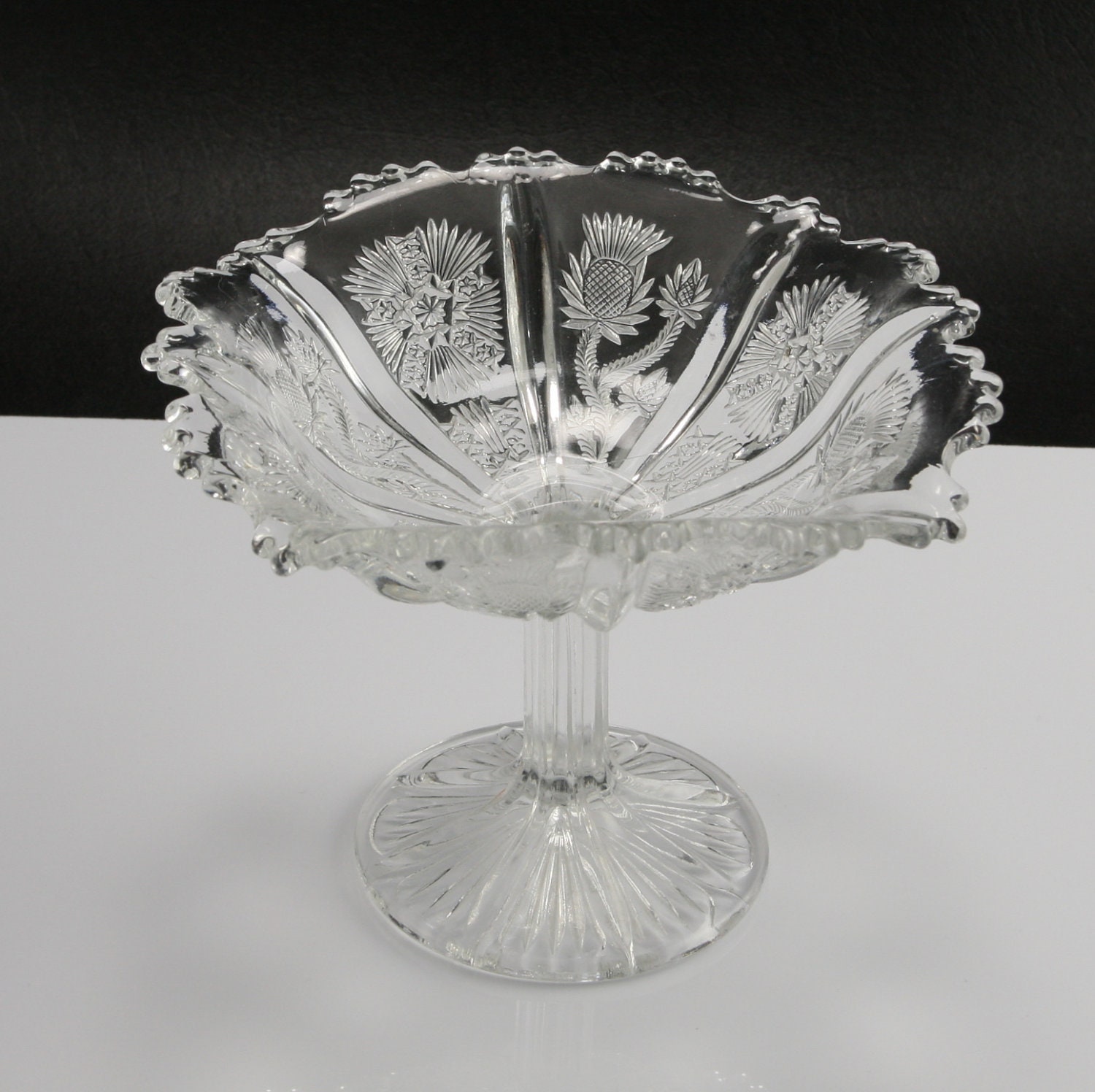 Delta Paneled Thistle Compote Higbee Glass Crystal EAPG