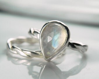 silver moonstone engagement ring set with band rose cut rainbow moonstone ring gemstone stack - Moonstone Wedding Rings silver moonstone engagement ring set with band rose cut rainbow moonstone ring gemstone stack - Moonstone Wedding Rings