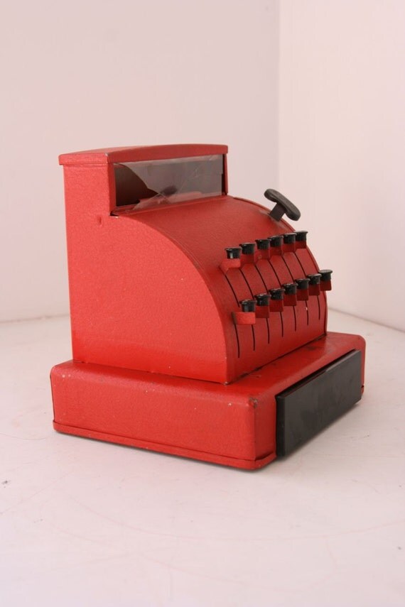 Vintage toy cash register red metal