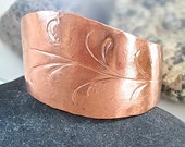 Eco Friendly Copper Cuff Bracelet Rustic Metalwork Leaf Unisex Cuff Trendy Fashion Jewelry