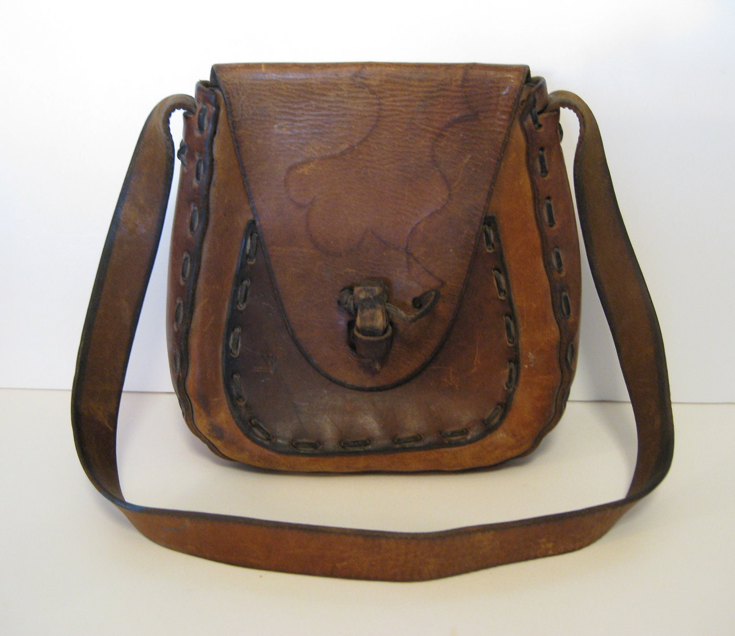 Vintage Leather Saddle Bag Shoulder Strap Pouch Style Purse