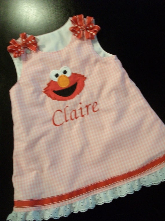Items similar to Elmo Jumper Dress pink gingham embroidered with your