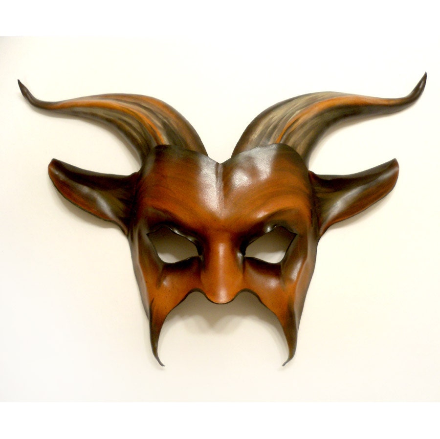 Leather Goat Mask in Brown with Black and Tan by teonova on Etsy