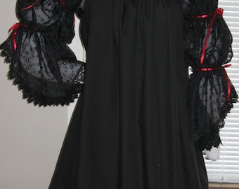 DDNJ Renaissance Victorian Vampire Goth Black 2Tier Chiffon Slv Chemise Plus Custom Made Your Measurements Anime Costume Steampunk Medieval