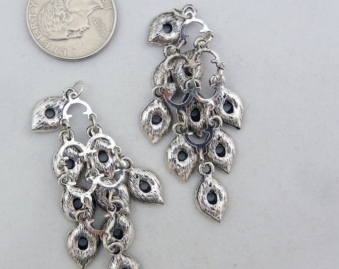 Pair of Antique Silver-tone Chandelier Drop Charms Multi-colored Rhinestones