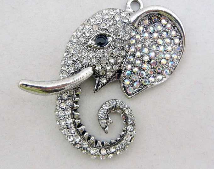 Silver-tone Rhinestone Encrusted Profile of an Elephant Pendant SALE