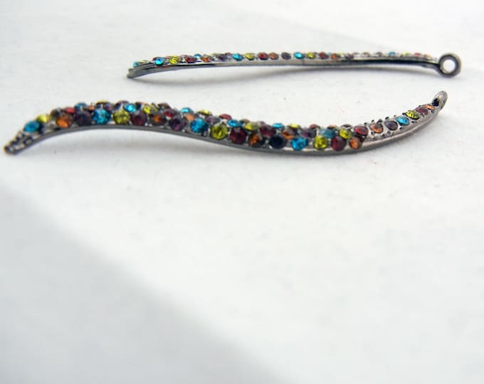 Pair of Hematite Multi Colored Rhinestone Curving Drops