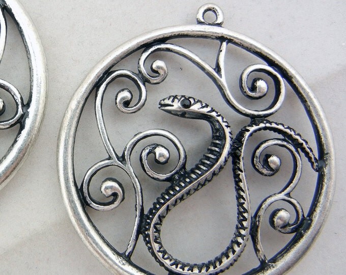 Pair of Antique Silver-tone Round Snake Charms