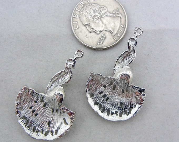 Set of Two Peacock Charms with Rhinestones and Faux Pearl Silver-tone