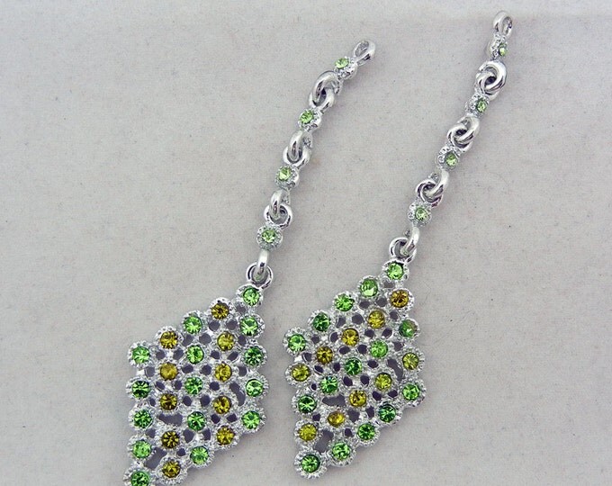 Pair of Silver-tone Diamond Shape Peridot and Olive Drop Charms