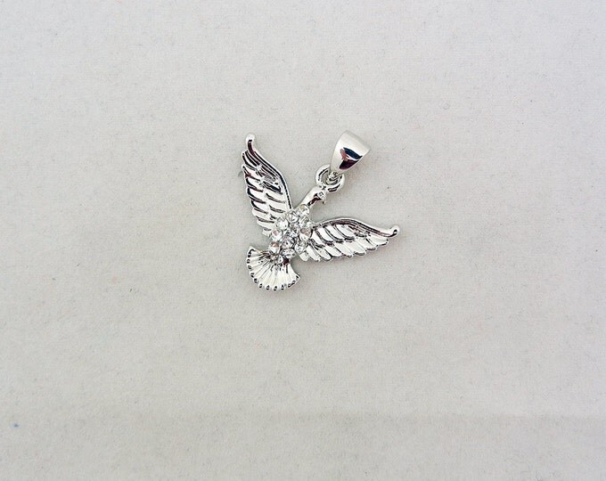 Silver-tone Rhinestone Dove Wings Spread Pendant