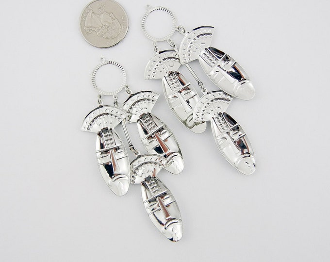 Pair of Silver-tone Primitive Mask Drop Charms