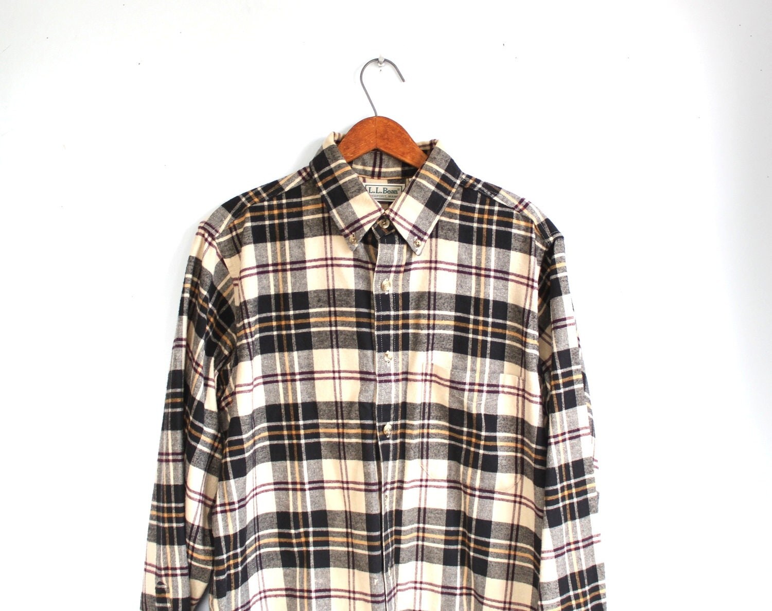 Sale / Vintage LL Bean flannel shirt. Men's med. Black