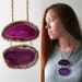Agate Stone Geode Statement Necklace. Purple Moon.