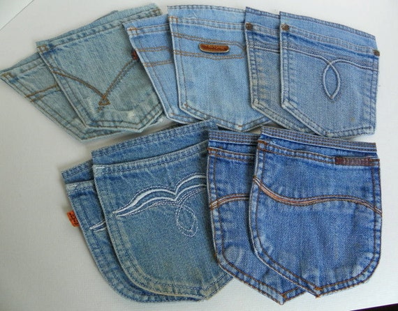 Fancy Denim Jean Pockets for Craft Projects Set of 10