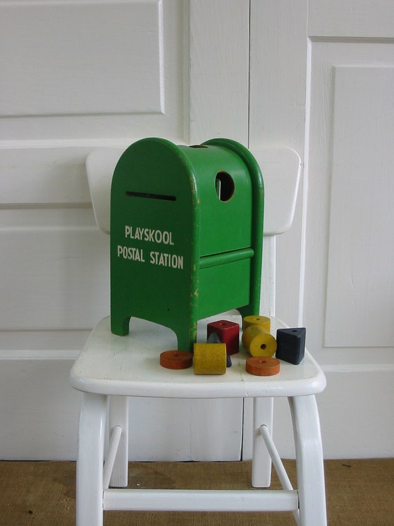 Playskool Toy Wood Green Mail Box Postal Station