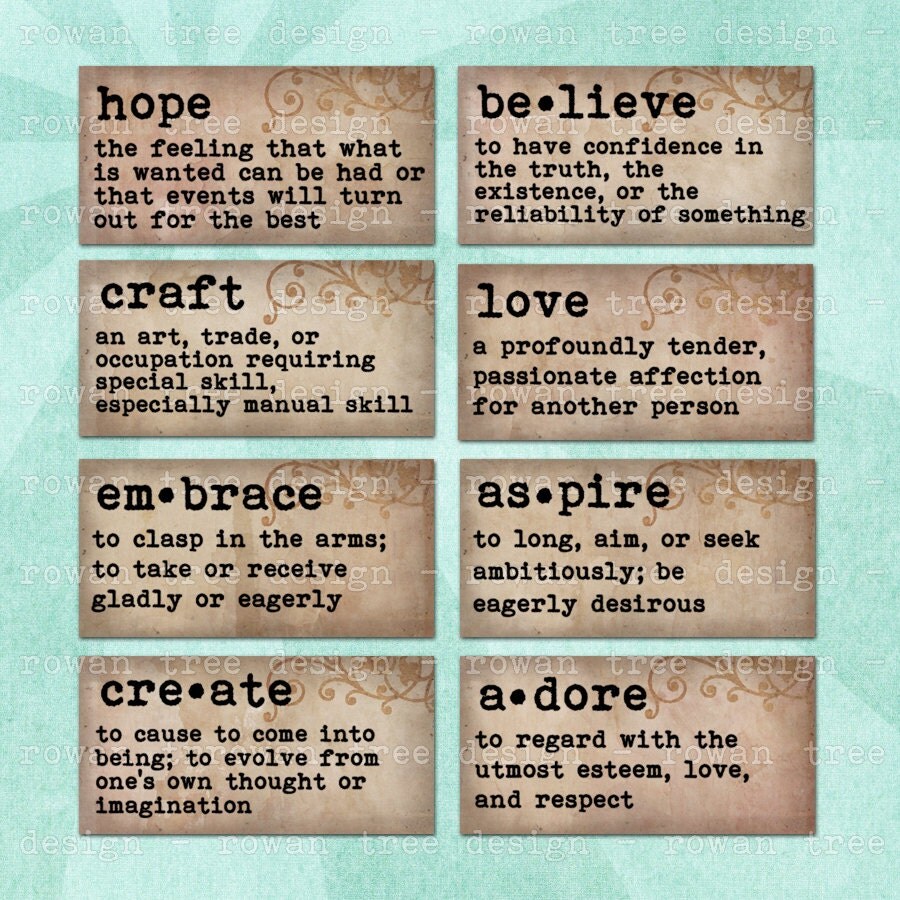 digital collage sheet dictionary definitions 2x1in domino tile