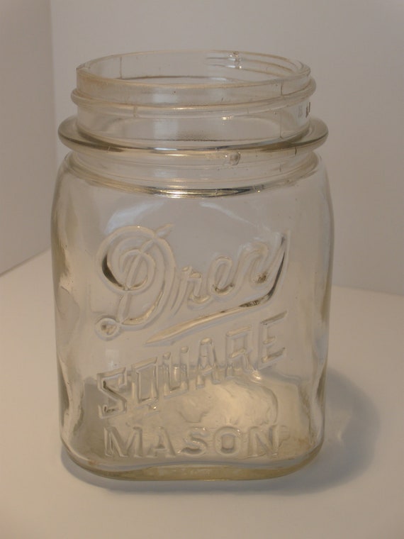 1/2 Pint Vintage Drey Square Mason Canning Jar by BluestemBelle