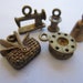 vintage charms/pendants, sewing tools, very sweet, in bronze metal, estate sale find.(lot 1835)