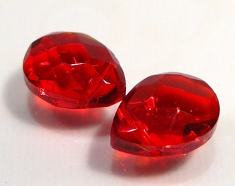 2 BEADS....Red Quartz Glass Faceted Briolette BEADS...12x9mm....BB