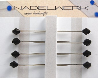 Black bicone sewing pins - set of 8 medium long pins