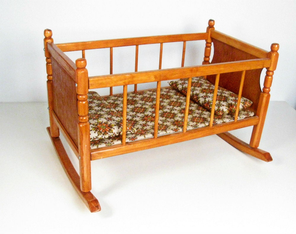 vintage Cass Company wood doll cradle bed